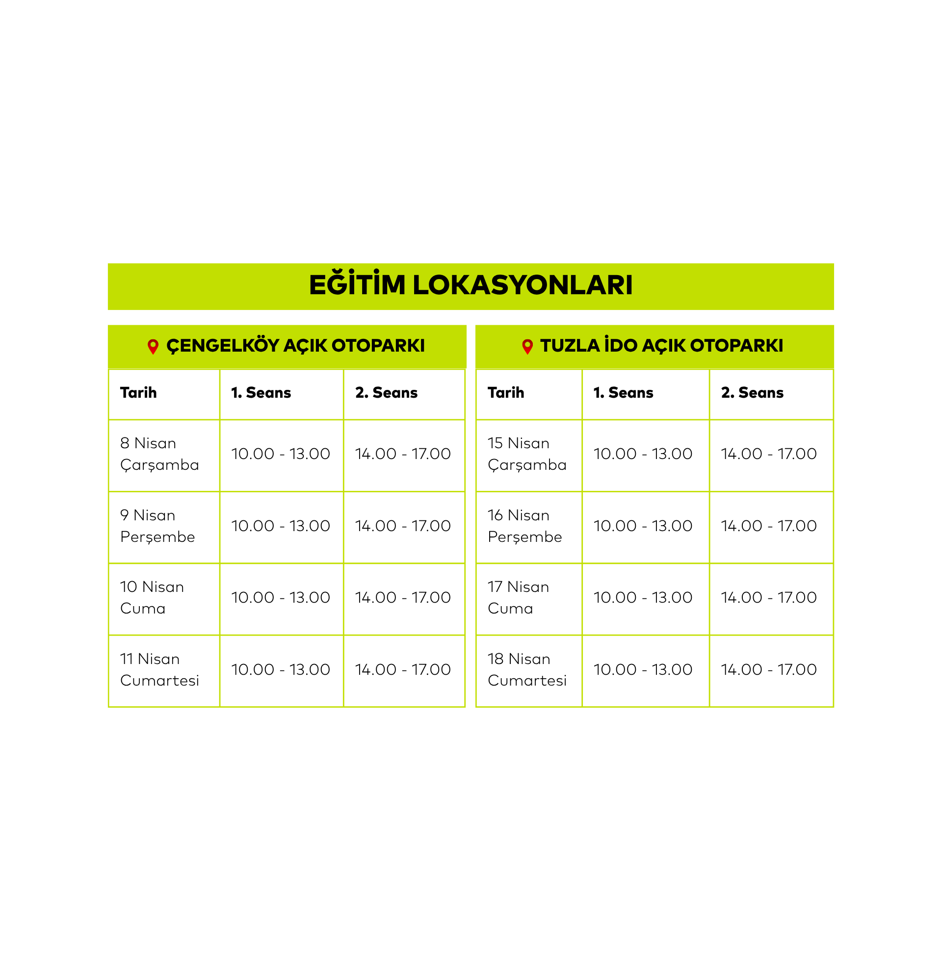 Bisiklet okulu eğitim tablosu